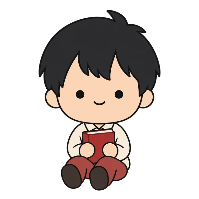 Studente chibi con un libro rosso